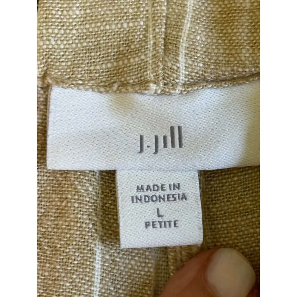 J. Jill cropped wide leg linen blend pants, tan stripe, large petite, lagenlook‎ - Picture 4 of 5